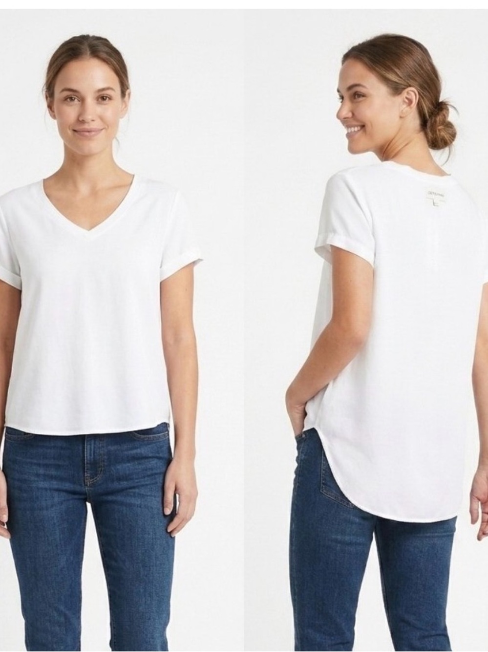 Cloth & Stone V-Neck Short Sleeve Tee - White High-low